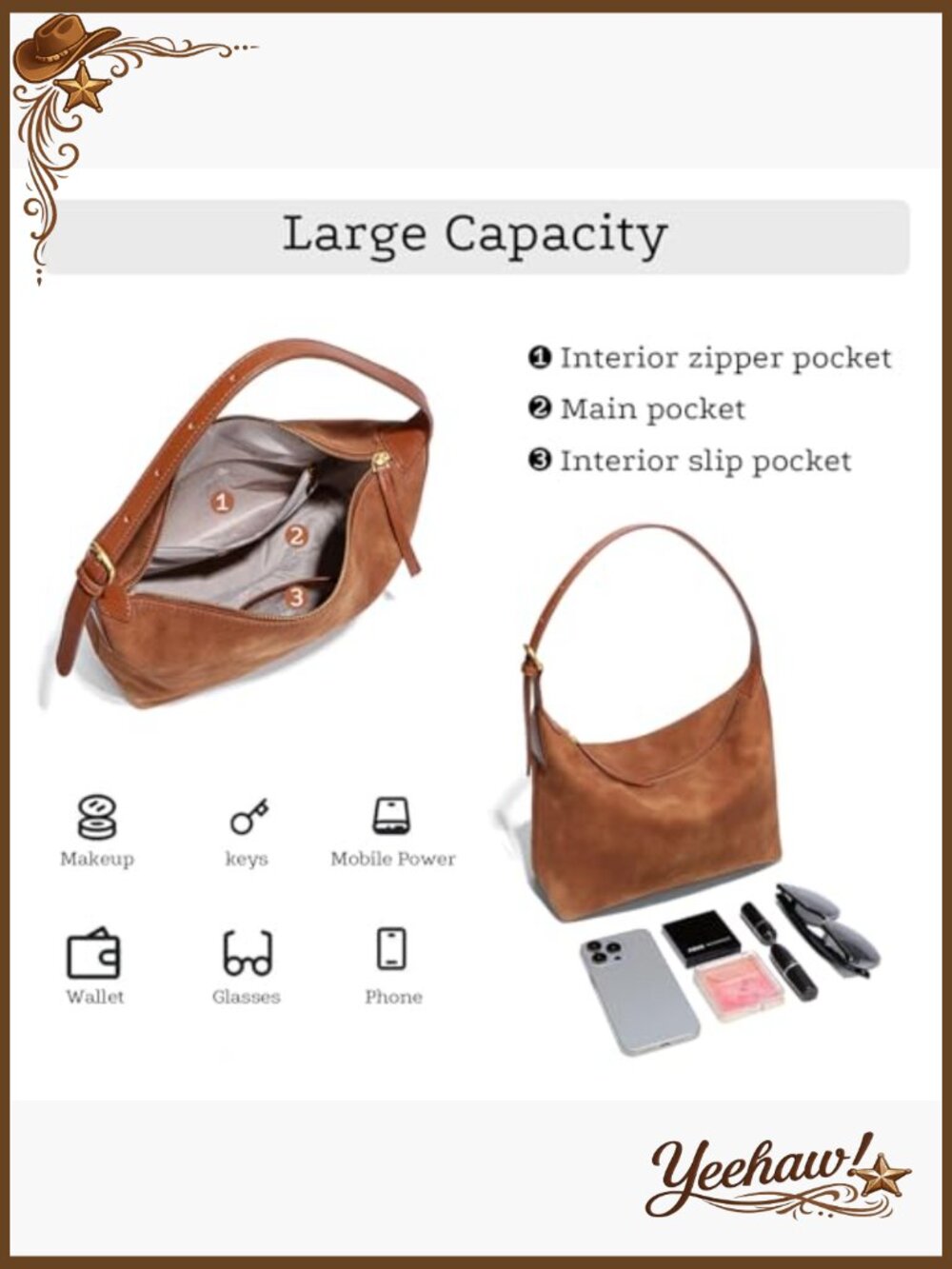 Faux Suede Hobo Bag with 2 Straps, Lightweight Crossbody Purse - Picture 5 of 7